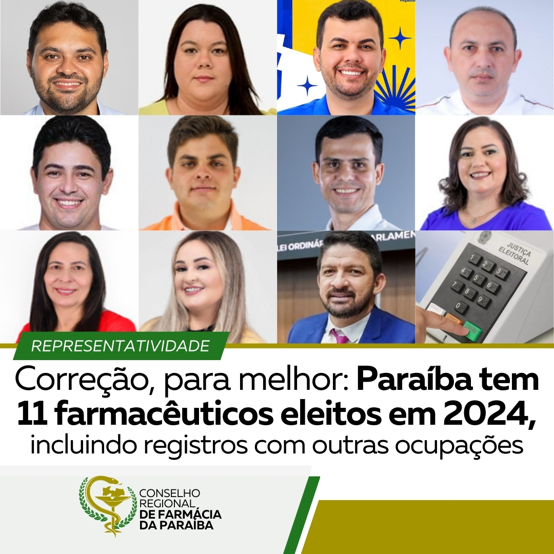 PARAÍBA TEM 11 FARMACÊUTICOS E FARMACÊUTICAS ELEITOS EM 2024