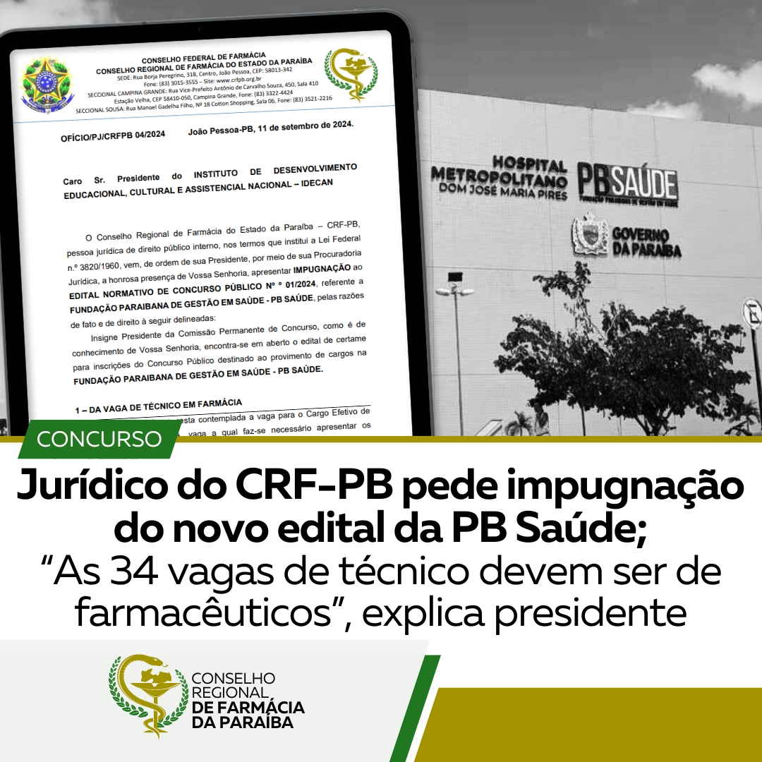 CRF-PB PEDE IMPUGNAÇÃO DO NOVO EDITAL DA PB SAÚDE