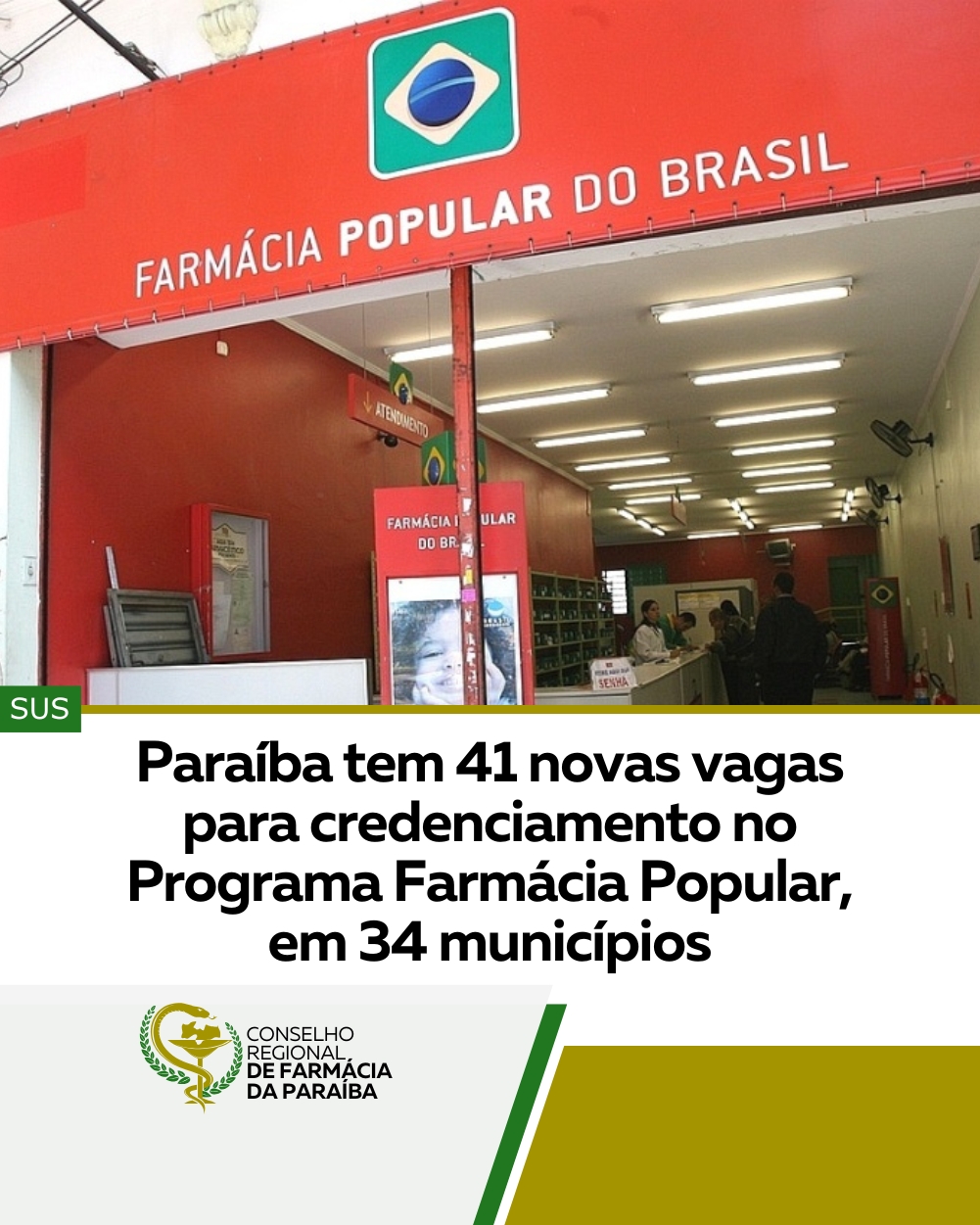 PARAÍBA TEM 41 NOVAS VAGAS PARA CREDENCIAMENTO NO PROGRAMA FARMÁCIA POPULAR, EM 34 MUNICÍPIOS