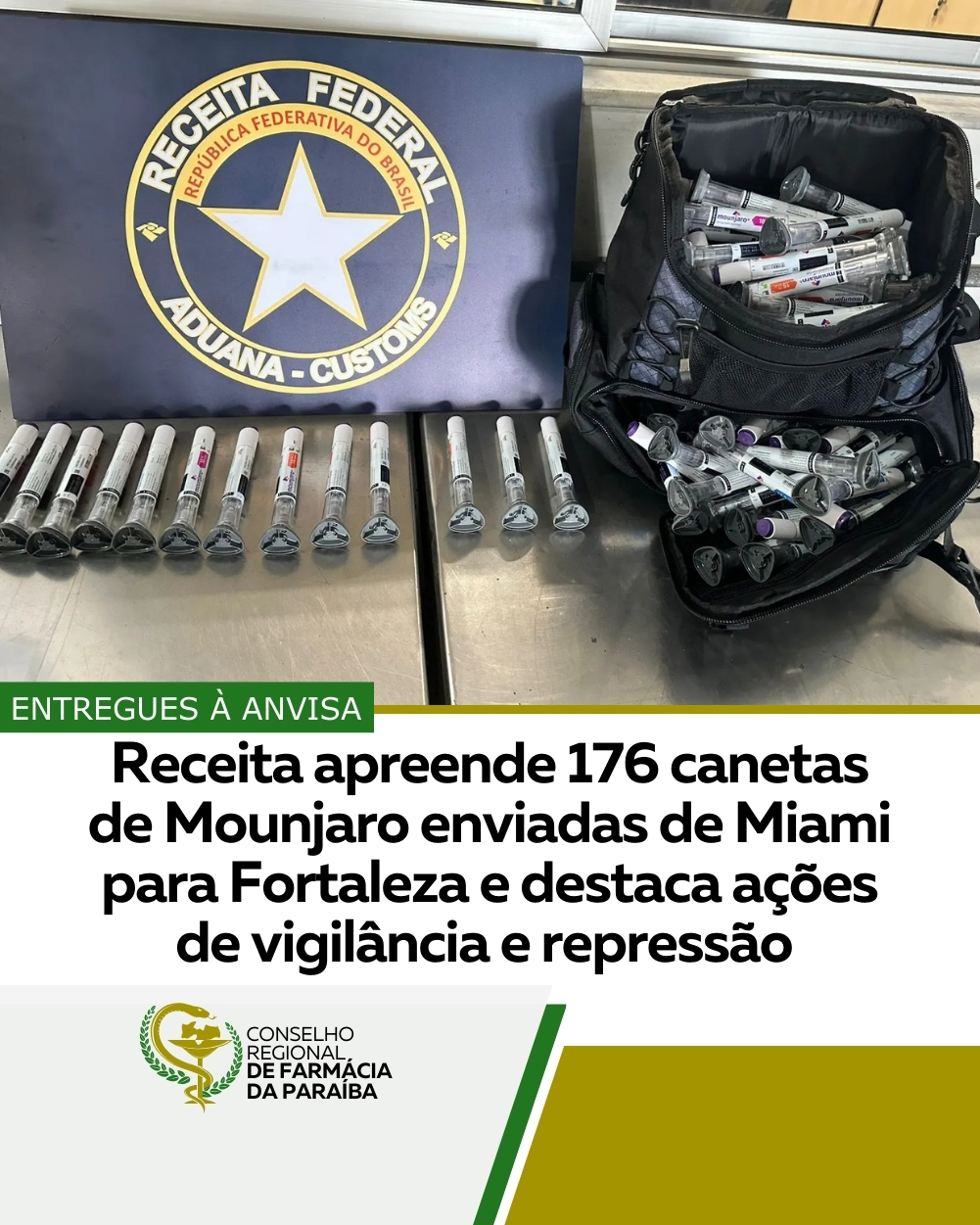 RECEITA APREENDE 176 CANETAS DE MOUNJARO ENVIADAS DE MIAMI PARA FORTALEZA E DESTACA AÇÕES DE VIGILÂNCIA E REPRESSÃO